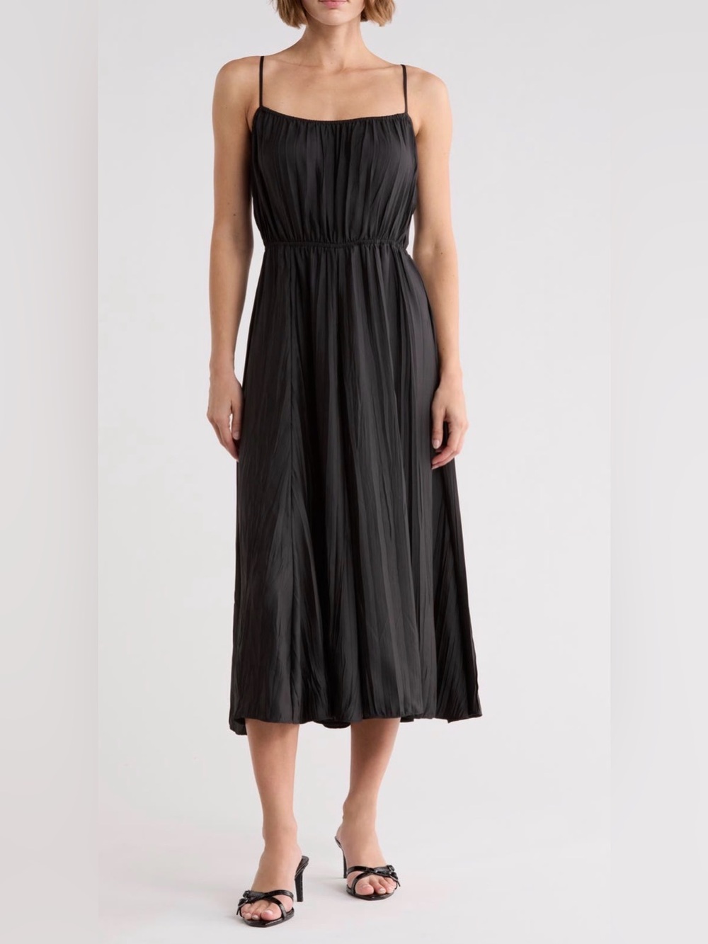 Vince Black Crinkled Cami Midi Dress Size Large